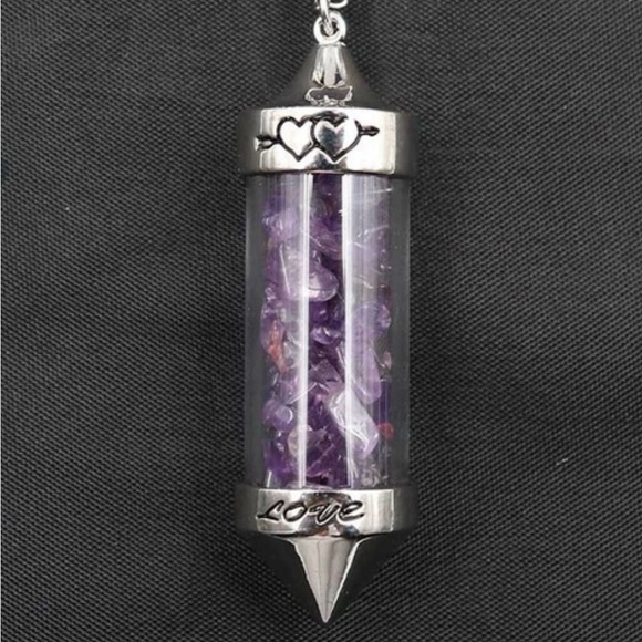 Amethyst Love Vial Tiny Lavender Float Stone Engrave Bottle Chakra Heart Pendant - Picture 7 of 16